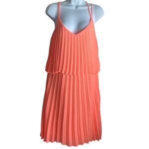 Jackie‎ Jon Women Mini Shift Dress 6 Bright Orange Pleated Cruisewear Resort